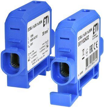 Клема силова ввідна EDBJ-1x35-1x35/N (125A, 1000V AC/1500V DC, IN: 1x35, OUT: 1x35, синя) ETI 1102432 - постачальник електрообладнання для автоматизації простору Polygon Center