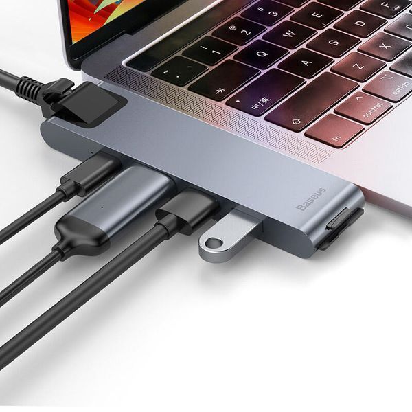 USB Hub Baseus Thunderbolt C Pro Dual Type-C to USB3.0*2+HDMI+RJ45+Type-C PD+ microSD+ SD(CAHUB-L0G) USB Hub Baseus Thunderbolt C Pro Seven-in-one Dual Type-C to USB3.0*2 + HDMI + RJ45 Ethernet + Type-C PD + microSD + SD card Cерый (CAHUB-L0G) LP16514 &ndash; поставщик электрооборудования для автоматизации пространства Polygon Center