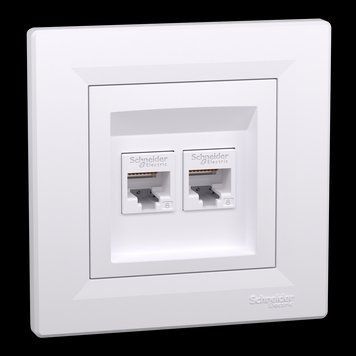 РОЗЕТКА КОМП'ЮТЕРНА RJ45 UTP КАТ.6 ПОДВІЙНА БІЛА ASFORA