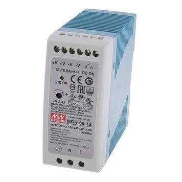 Блок живлення Mean Well на DIN-рейку MDR-60-12 (60W; 5A; 12V; IP20) Series "MDR", 92% 622019 - постачальник електрообладнання для автоматизації простору Polygon Center