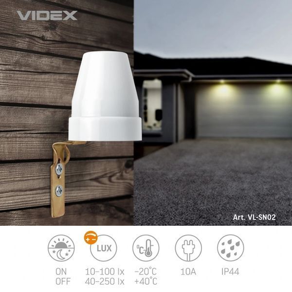 VIDEX VL-SN02 10A 220V Датчик освітлення фотометричний 0017539 - постачальник електрообладнання для автоматизації простору Polygon Center