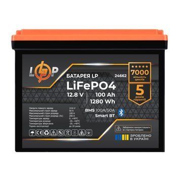 Аккумулятор LiFePO4 12,8V - 100 Ah (1280Wh) (BMS 100A/50А) пластик Smart BT