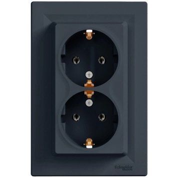 Schneider Electric EPH9900171 Asfora Розетка подвійна 220В антрацит, пластик, із заземленням, Schuko, без захисної кришки, без шторок, для врізного монтажу